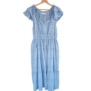 Juliana's Boutique Blue Ruffled Textured Detailed Tassel Tie Midi Maxi Dress